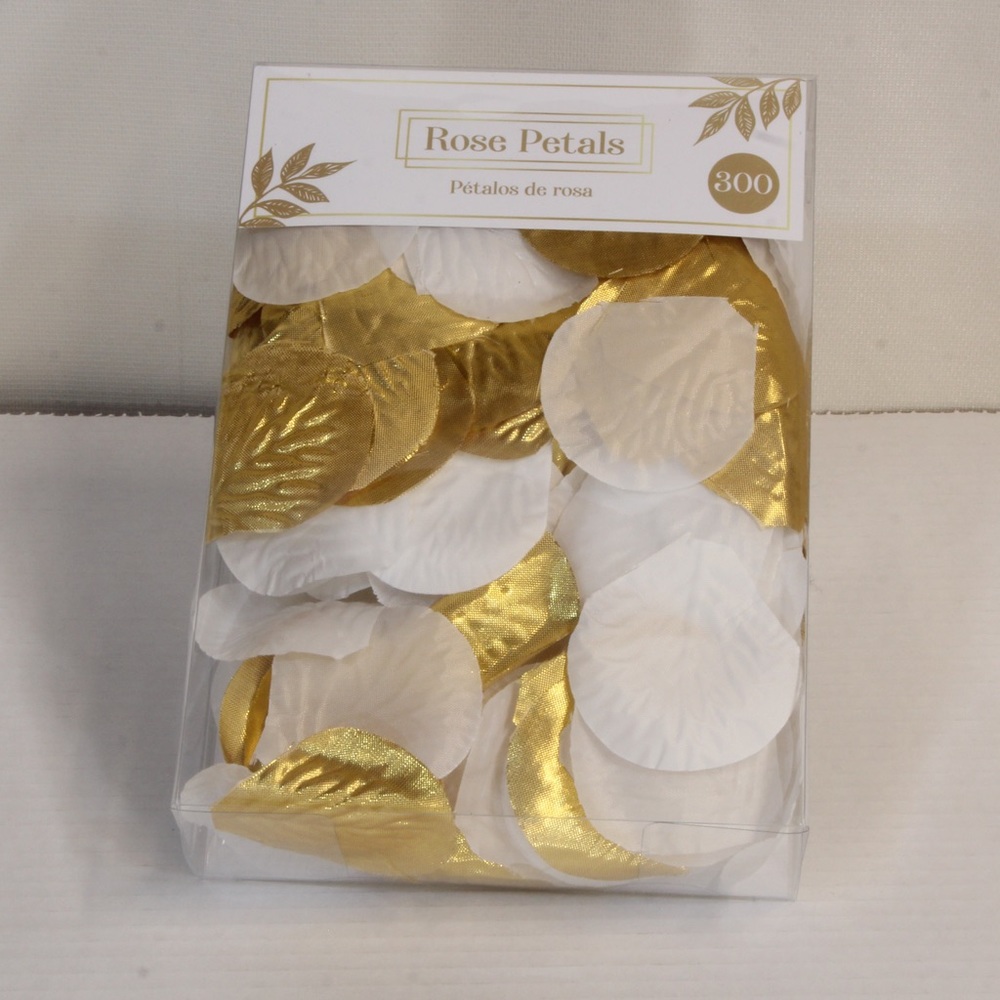 Amscan Collection Premium 300 pc Gold/White Wedding Confetti Fabric Rose Petal